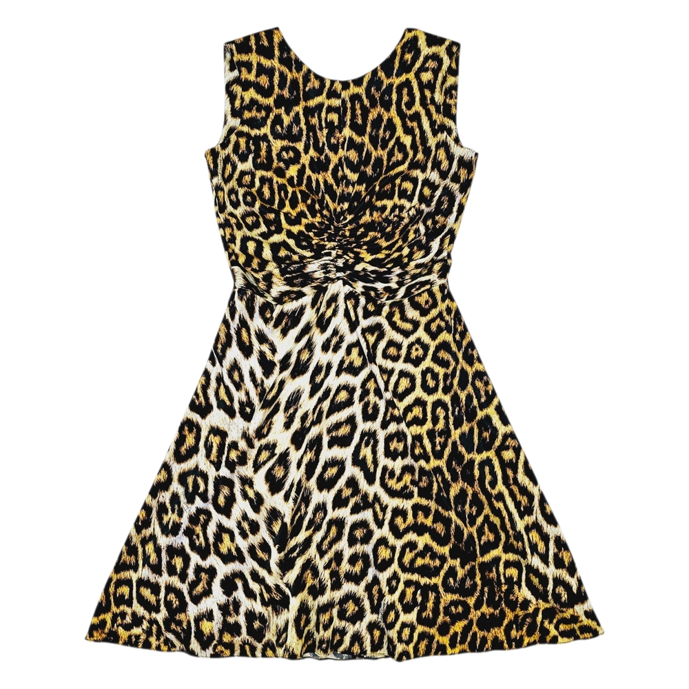 Just Cavalli Leopard Print Satin Sleeveless Ruched Dress Size IT 48